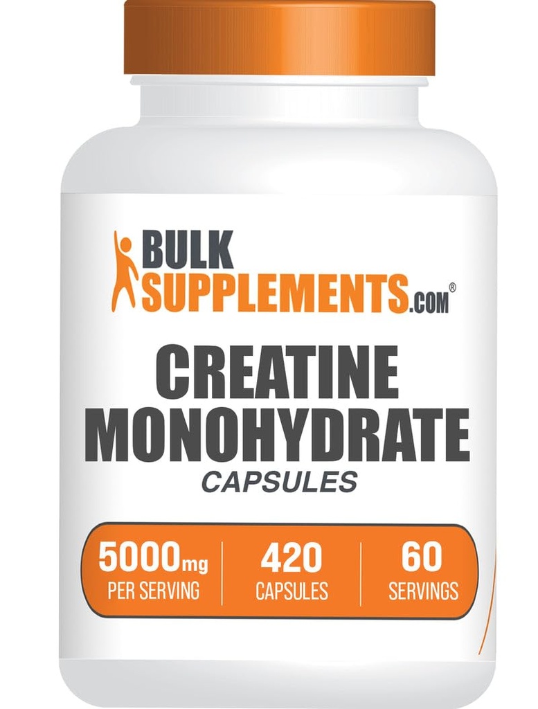 BulkSupplements.com Cápsulas de Monohidrato Creatina - Píldoras de Creatina Micronizadas - Gluten Gratis, 7 cápsulas por Serving (5000mg), 420 Conde (Pack of 1)