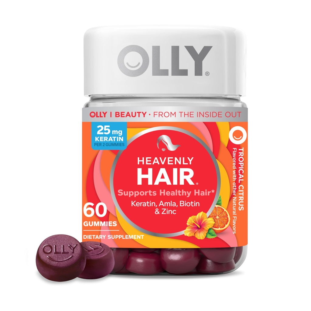 OLLY Heavenly Hair Gummy, Supports Healthy Hair, Keratin, Biotin, AMLA, Chewable Supplement, 30 Day Supply - 60 Count