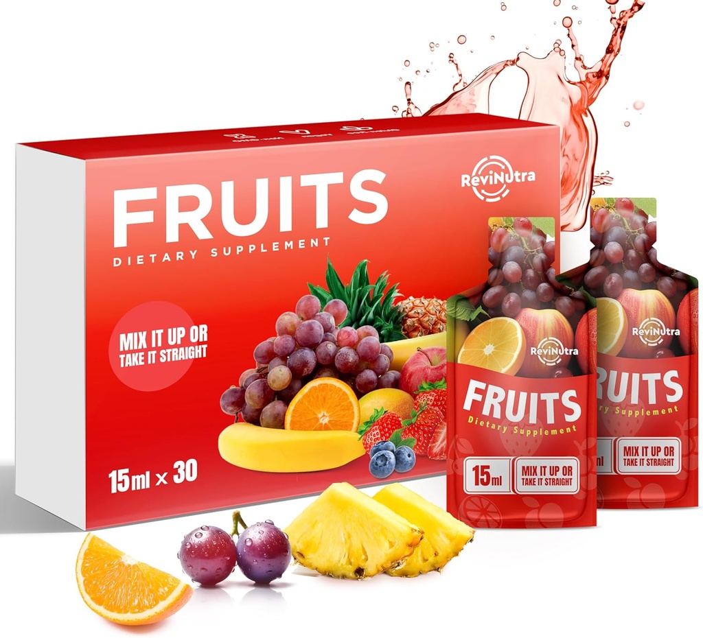 Super Fruit Liquid Juice - 30 Pouches Superfoods Fruits Supplement for Women, Men and Kids - Support Energy, Immunity, Digestion & Metabolism - Vegan, 30 Day Supply