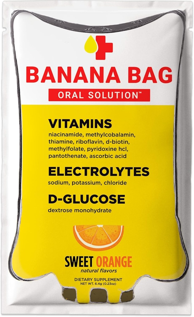 Bolso de plátano Solución oral Paquetes de recuperación – Sweet Orange 15pk ← Una mezcla refrescante de electrolitos, vitamina C y B-Complex para la hidratación y la energía. Conveniente, fácil de encontrar, y perfecto para cualquier estilo de vida.