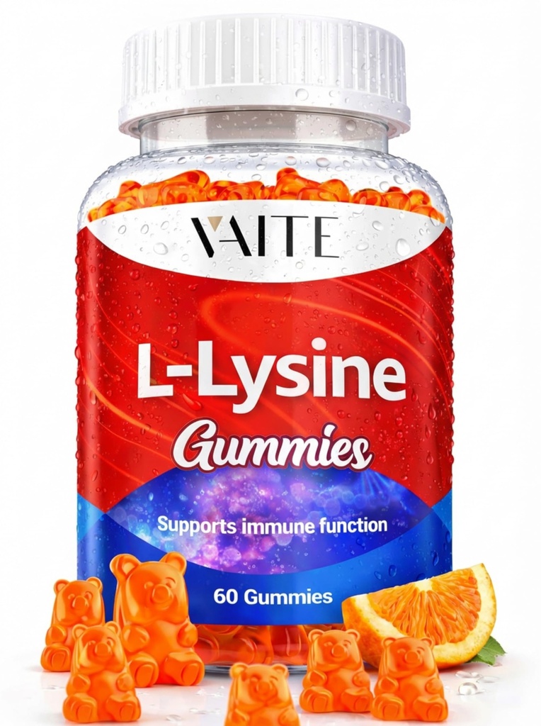 VAITE L-Lysine 1000mg Gummies - Supports Skin, Lip, Vegan, Gluten Free, Vitamins for Adults Tissue Health & Immune System, Chewables, Amino Acid Vitamin Supplement & Complex Supplements, Non-GMO