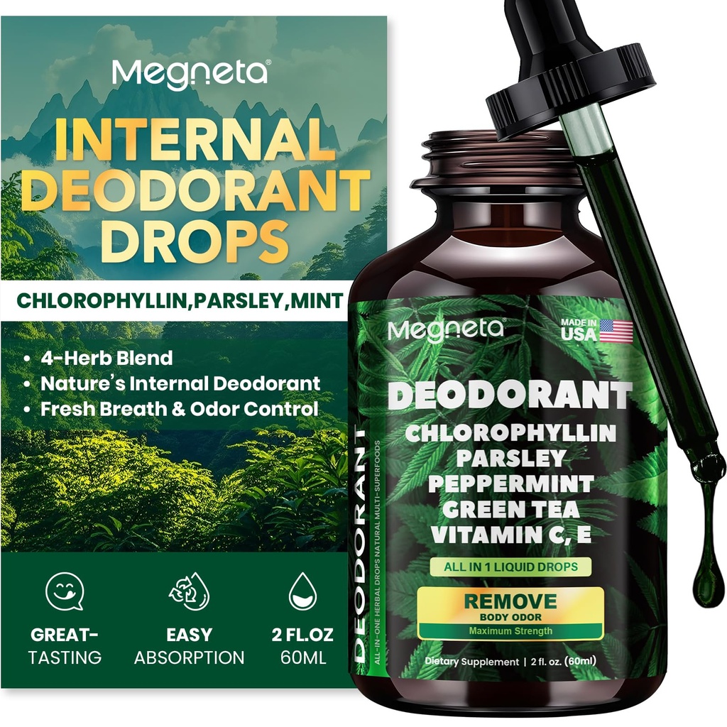 Chlorophyll Liquid Drops – Body Deodorizing Supplement for Women &amp; Hombre – Detox, Energy & Skin Health Support– Vegan, Non-GMO, 2 Fl Oz