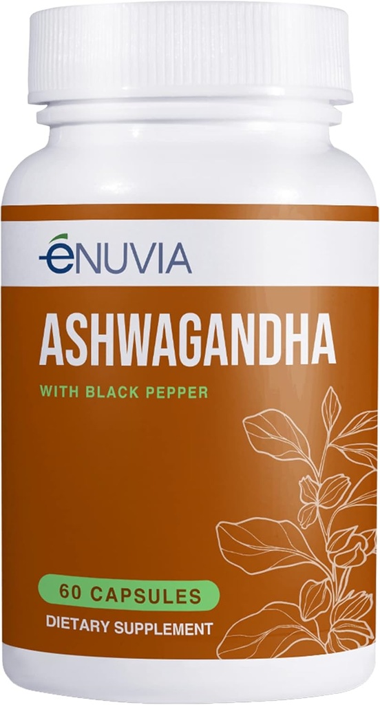 Ashwagandha Supplement - Natural Relief and Stamina Support to Help Ease Tension 60 Capsules Pure Root with Black Pepper Extract for Enhanced Absorption Vegan, Made in the USA