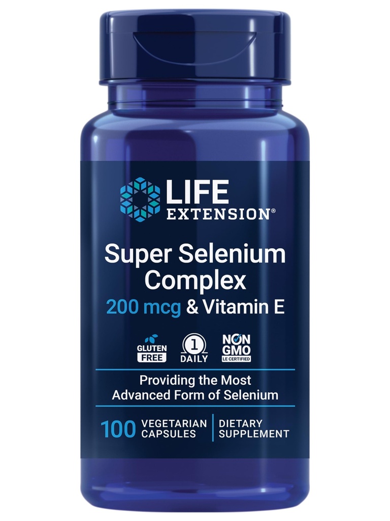 Complejo Super Selenio de Extensión de Vida, 200 mcg – 3 Formas de Selenio, Vitamina E – Salud Celular & Longevity Support – Gluten-Free, Non-GMO, Vegetariano, 1 Daily – 100 cápsulas