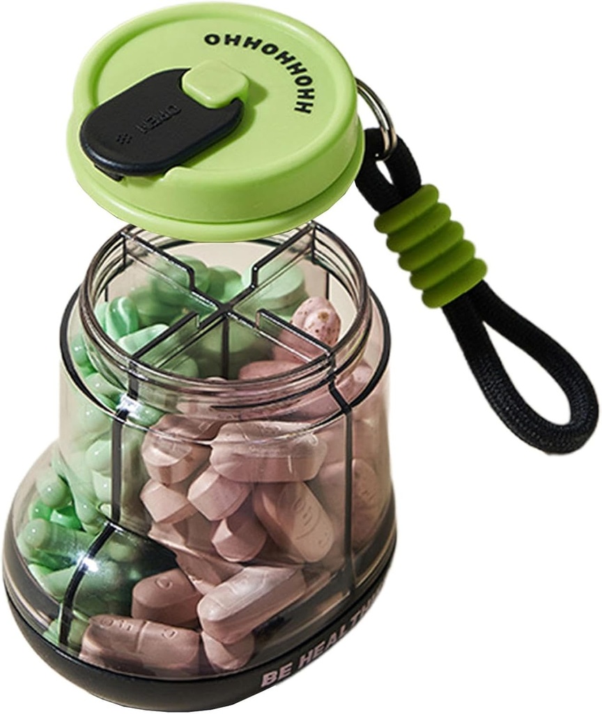Pill Organizer, Dispenser portable Pill, Organizador Vita-min, Caso de viaje para la medicación y suplemento, Pill Sorter, Pequeña Pill Holder Bottle with 4 Compartments