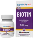 Fuente superior Biotina 5000 mcg. Bajo el Tongue Quick Dissolve MicroLingual Tablets, 100 Conde, soporta el cabello saludable, la piel y el crecimiento del suelo, ayuda a apoyar el metabolismo energético, no GMO