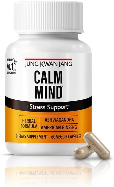 JUNG KWAN JANG Calm Fórmula con Ashwagandha 300mg, American Ginseng 428mg y L theanine 204mg Suplemento - 60 cápsulas para hombres y mujeres