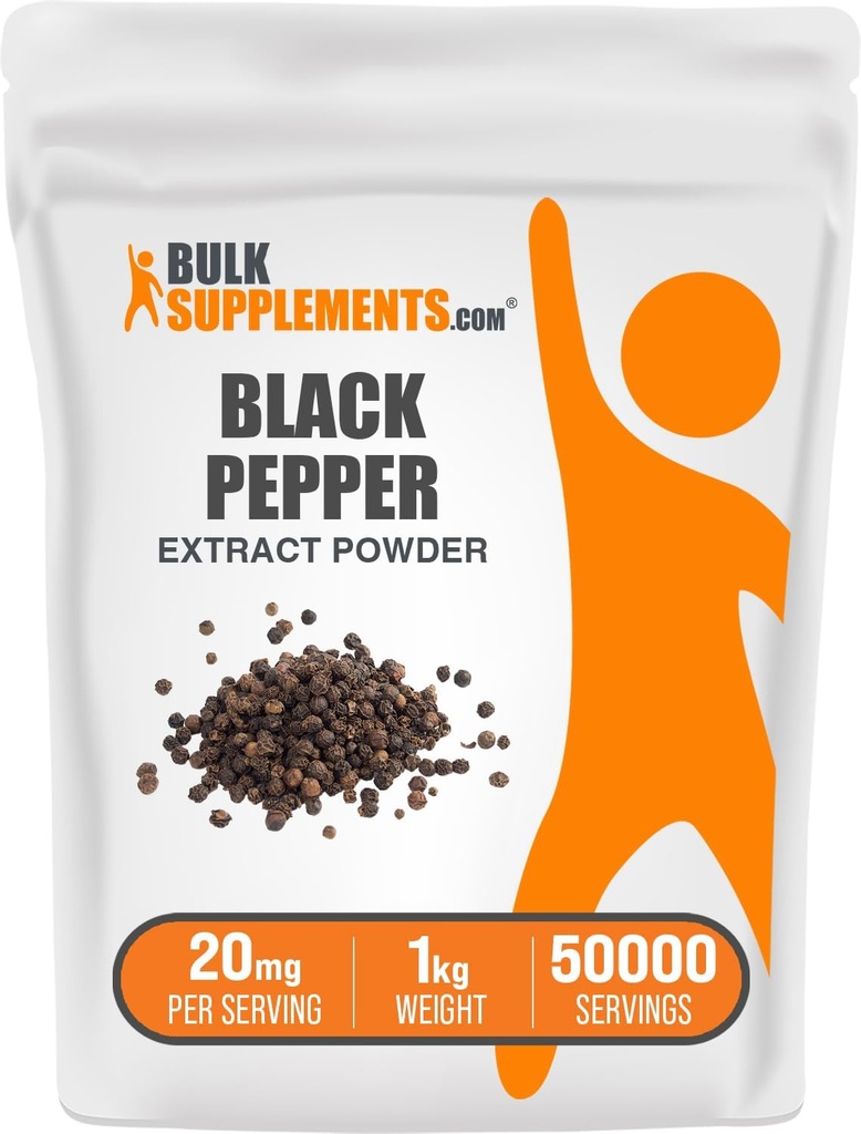 BulkSupplements.com Pólvora Extracto Negro - Suplementos de Pepper Negro, Suplementos de Piperina - Vegan & Gluten Gratis, 20 mg por Serving, 1kg (2,2 libras) (Pack de 1)