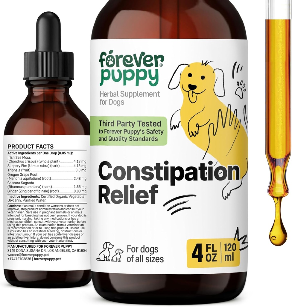 Forever Puppy Constipation Relief for Dogs - Stool Ease Dog Supplements - Sea Moss & Slippery Elm for Digestive Health - Fiber Vitamins and Supplements for Constipation - All Breeds & Sizes - 4 oz