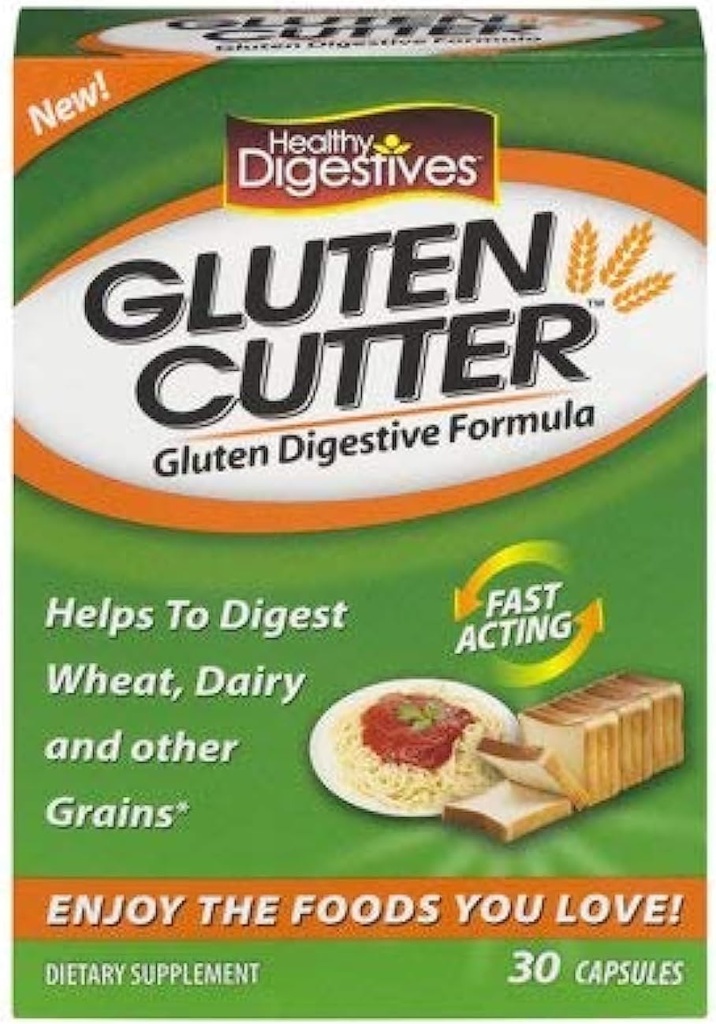 Healthy Digestives Gluten Cutter Enzyme Formula - Helps Improve Your Bodies Gluten Digestion and Assist in Breaking Down Wheat, Dairy and Other Grains - 30 Servings, Capsules (Pack of 3) KC#CIE