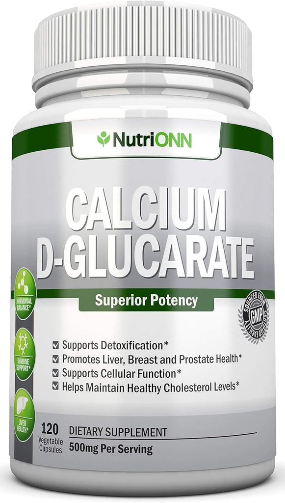 Calcium D-Glucarate - 500mg - 120 Vegetable Capsules - Superior Potency to Support Cleansing Processes, Estrogen Metabolism & Hormonal Balance - Helps with Prostate, Breast & Colon Health