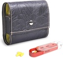 Pill Organizer,LIZIMANDU Caja semanal de la caja del mango Recordatorio del medicamento Daily AM PM, Day Night 7 Compartments, for 4 Times A Day, 7 Days a Week-Includes Leather PU Carrying Case(1-Carved Black)