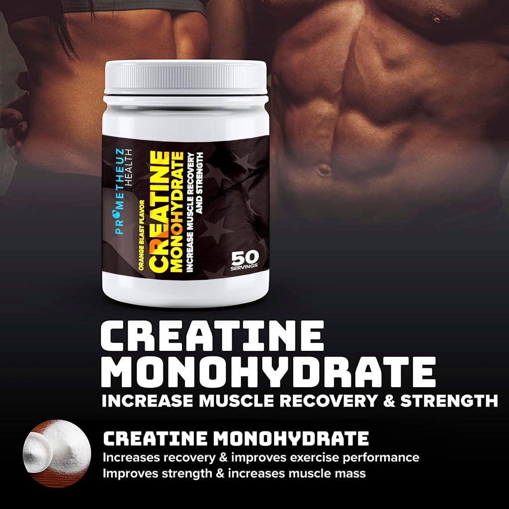 PrometheuzHealth Creatine Monohydrate – Incrementar la recuperación del músculo y la fuerza para hombres y mujeres, Hidrates Muscles and Joints ← Orange Blast Flavor, 50 Servings