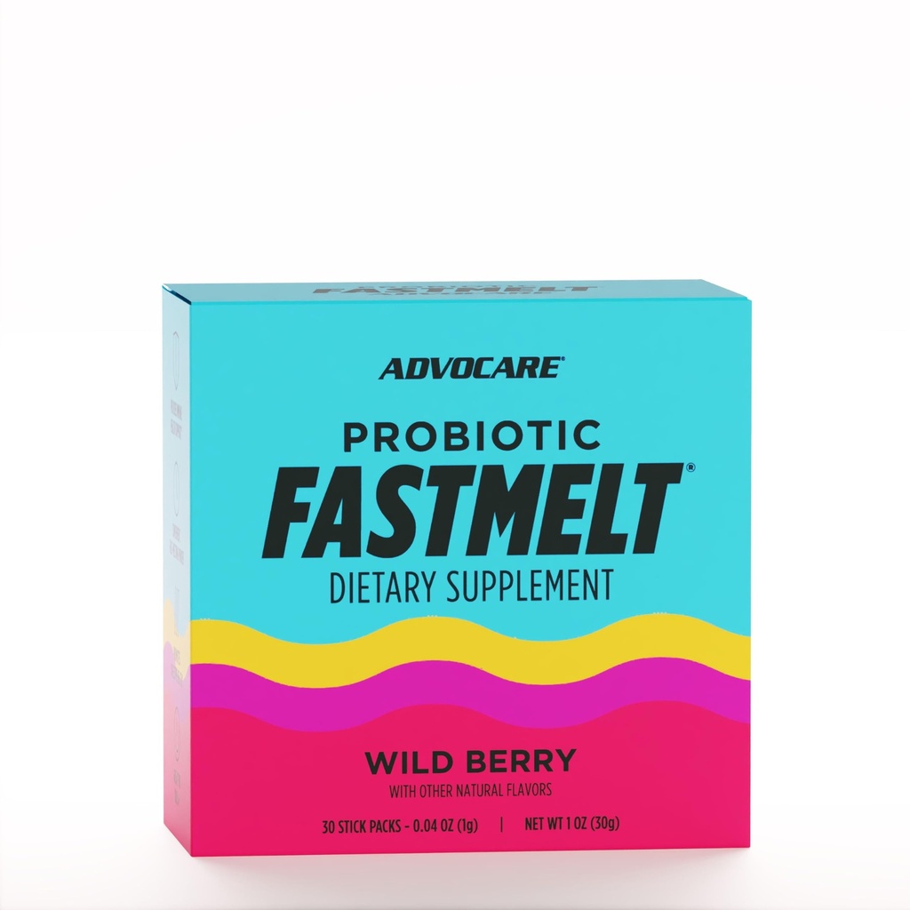 AdvoCare Probiotic Fastmelt - Premium Dietary Supplement for Gut, Immune System & Heart Health Support* - Wild Berry, 30 Stick Packs