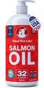 Aceite de salmón para perros &amp; gatos - Esquí saludable " Cuna, aceite de pescado, Omega 3 EPA DHA, suplemento alimenticio líquido para mascotas, todo natural, soporta salud conjunta " bonificación, alergia natural " Defensa de la inflamación, 32 oz