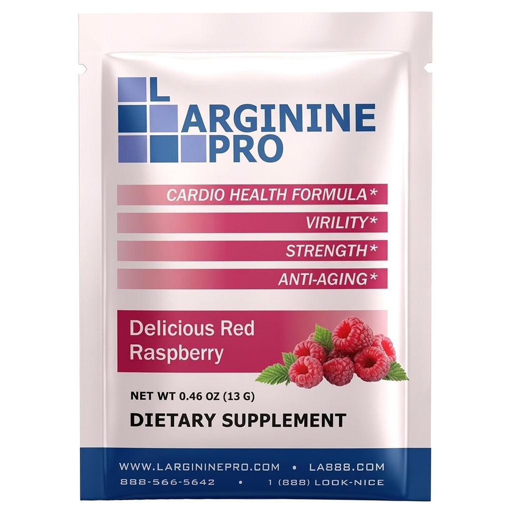 L-ARGININE PRO Suplemento Powder Silencio 60 Packets Single Serve Travel Size  5,500mg de L-arginine Plus 1,100mg L-Citrulline, Raspberry