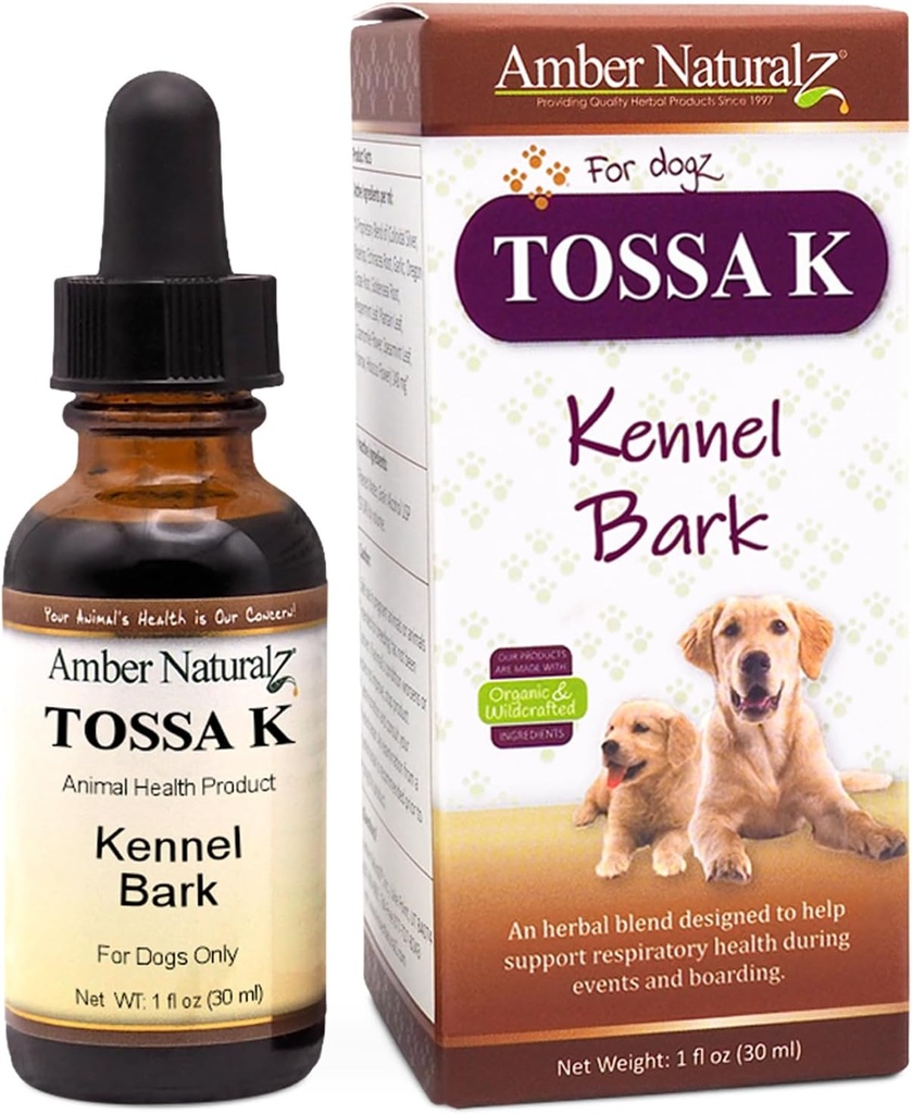Amber NaturalZ Tossa K Kennel Bark Herbal Supplements for Dogs and Puppies | Canine Herbal Blend for Respiratory Health | 1 Fluid Ounce Glass Bottle | Globally Sourced Ingredients | Made in The USA