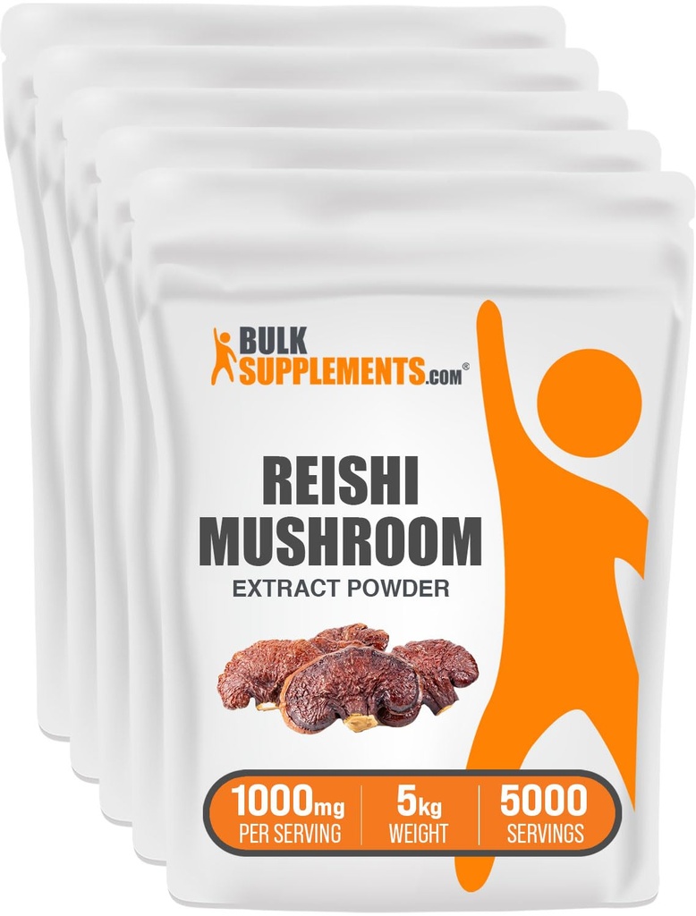 BulkSupplements.com Reishi Mushroom Extract Powder - Reishi Mushroom Powder, Suplemento para el bienestar general - Gluten Free, 1g por Serving, 1kg (Pack of 5) (11 lbs)
