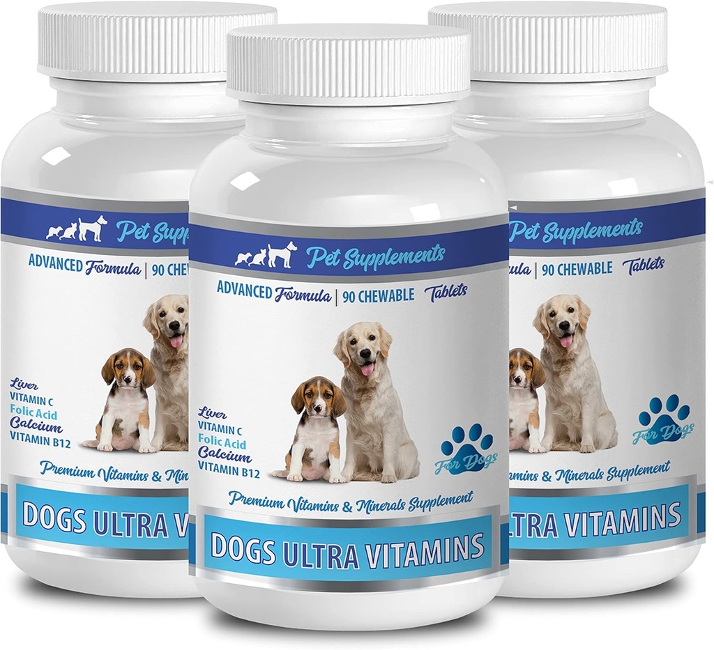 Dog Muscle Builder Supplements - Ultra Vitamins for Dogs - Chews - Powerful Formula - Mineral Complex - Dog Calcium Chews - 270 Treats (3 Bottles)