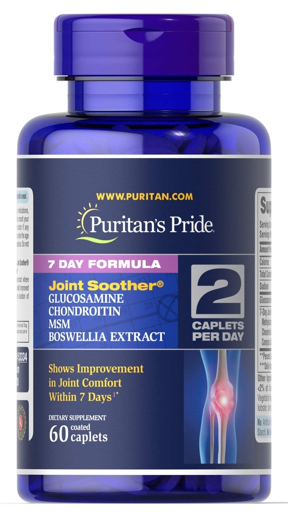 El orgullo de Puritan 7 días Fórmula conjunta Soother Glucosamine, Condroitin, MSM &amp; Boswellia-60 Caplets