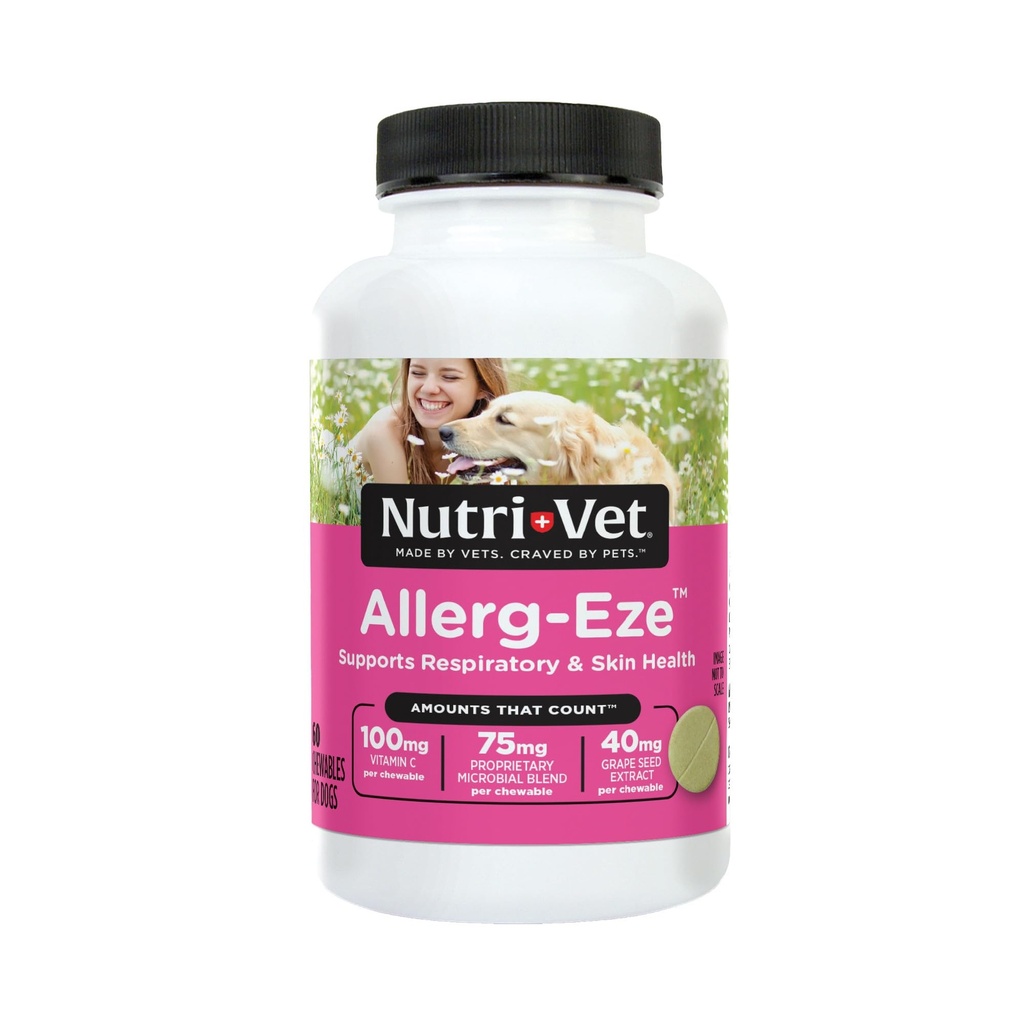 Nutri-Vet Allerg-Eze Chewables for Dogs, Antioxidants &amp; Omega-3 Fatty Acids, Alivio de la alergia Suplemento, Soporta Skin, Coat &amp; Respiratory Health, 60 Condes