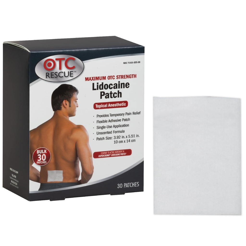 4% Lidocaine Pain Relief Patch | Maximum OTC Strength | 30-Count | 3.93” x 5.51” | Soothes Minor Aches and Pains | Odor Free | Topical Anesthetic | Easy to Apply Flexible Adhesive