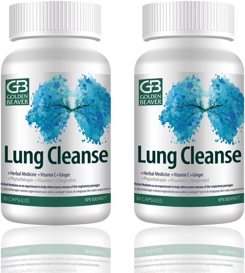 GB Golden Beaver® Lung Cleanse - Agente eficaz para las personas en riesgo o desafiado por la infección viral, Fumar, COPD, Contaminación-7 Naturaleza Ingredientes.2 Botellas