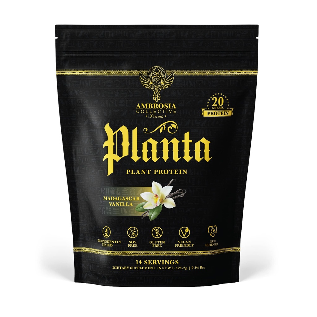 Ambrosia Planta - Premium Plant-Based Protein ¦ Vegan & Keto Friendly ¦ Gourmet Flavors with No Bloating or Stomach Upset TEN Gluten &amp; Soy Free TEN No Añadido Sugar TEN 14 Servings TEN (Vanilla)