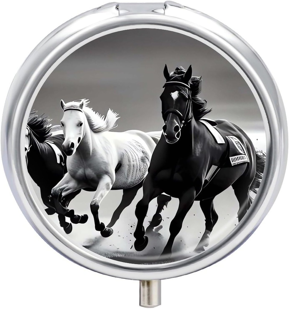 Caballos Blancos y Negros Caso 3 Compartimiento Caja de Píldora Portable Organizador diario de Píldora de bolsillo Medicina diaria Contenedor para sujetar vitaminas Aceite de pescado Regalos
