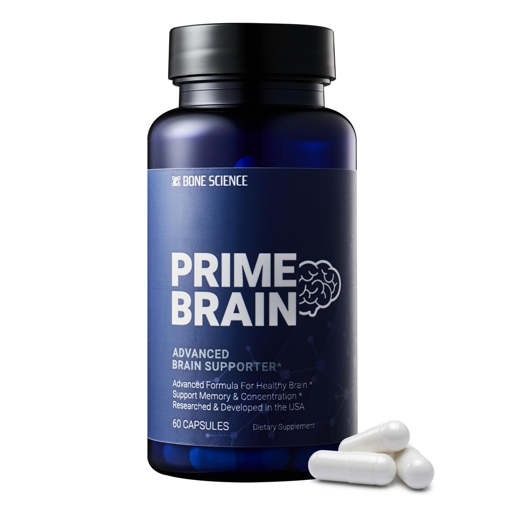 BONE SCIENCE - Prime Brain Supplement - Nootropic for Focus, Memory " Cognitive Performance, with Alpha GPC, L-Theanine " Ginkgo Biloba, Vegan - 60 cápsulas