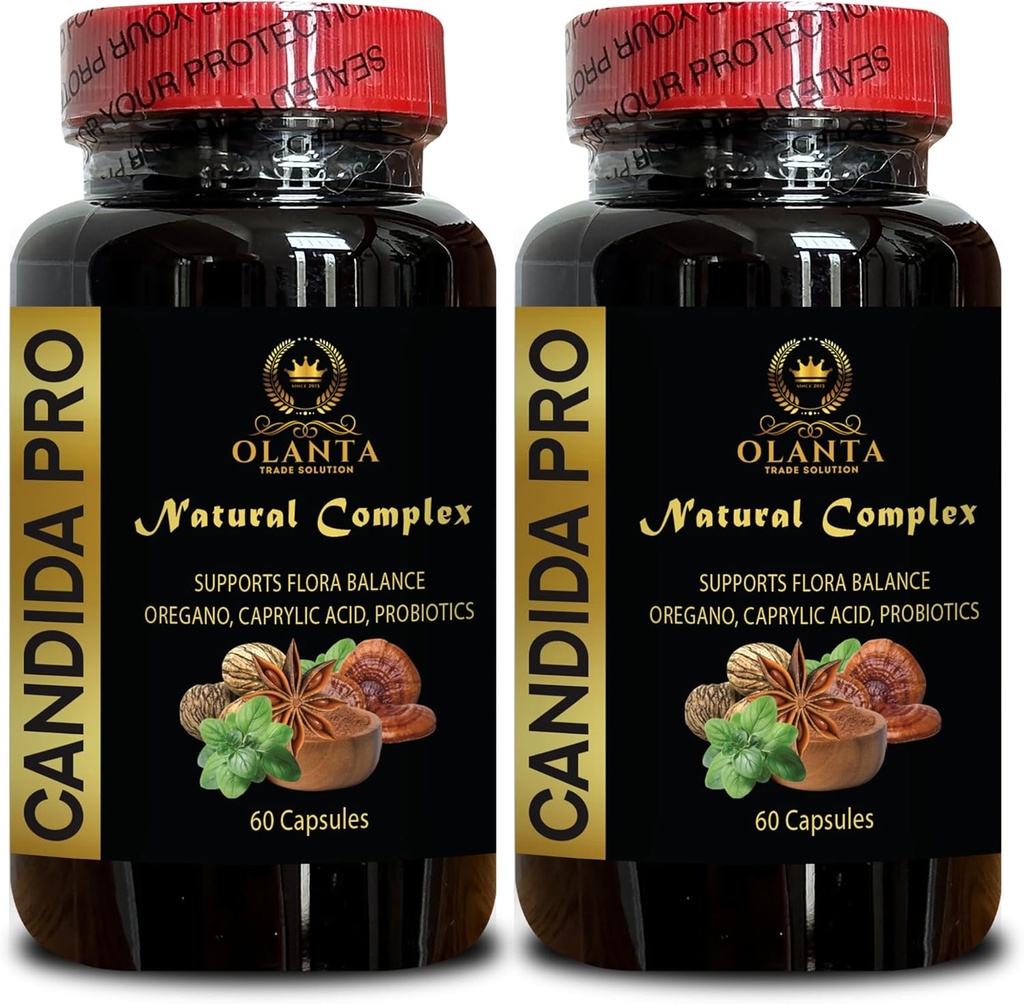 Suplemento de apoyo de Candida - Suplemento de base vegetal, orégano herbal natural y ácido caprílico, apoyo médico de Gut digestivo, Wormwood - 2 botellas 120 cápsulas