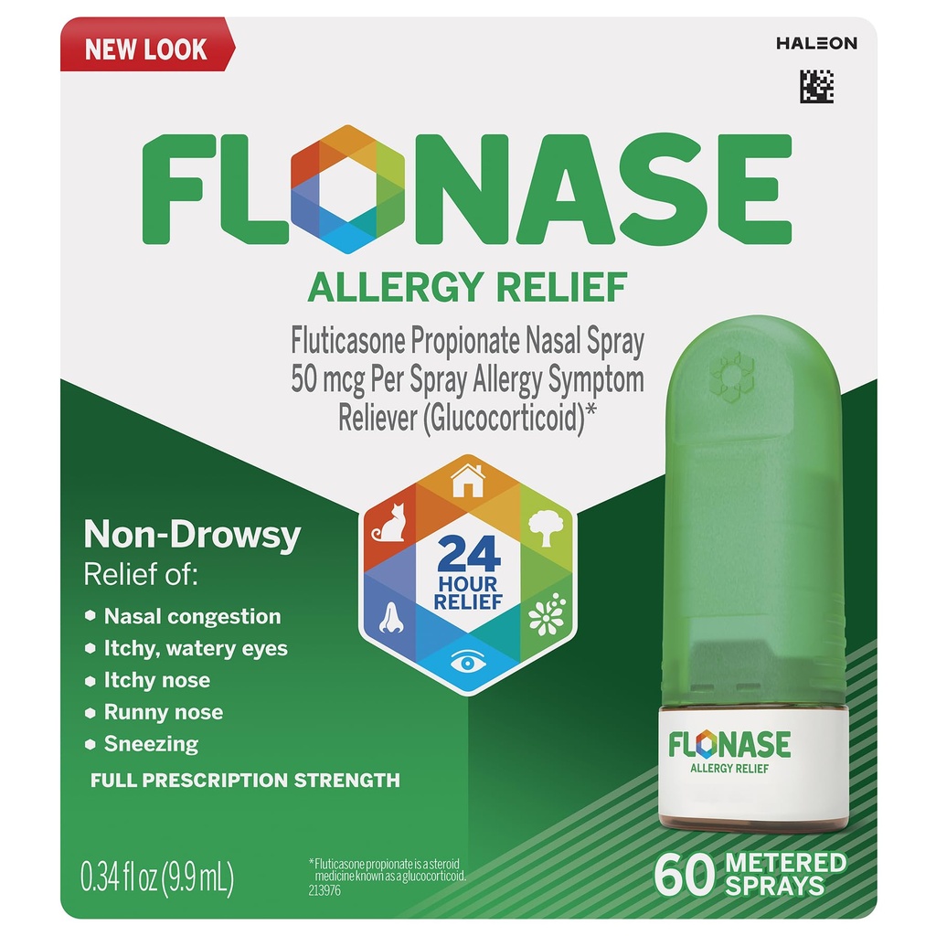 Flonase Alivio de la Alergia Nasal Spray, 24 horas Medicina de la Alergia No Drowsy, Metered Nasal Spray - 60 radios
