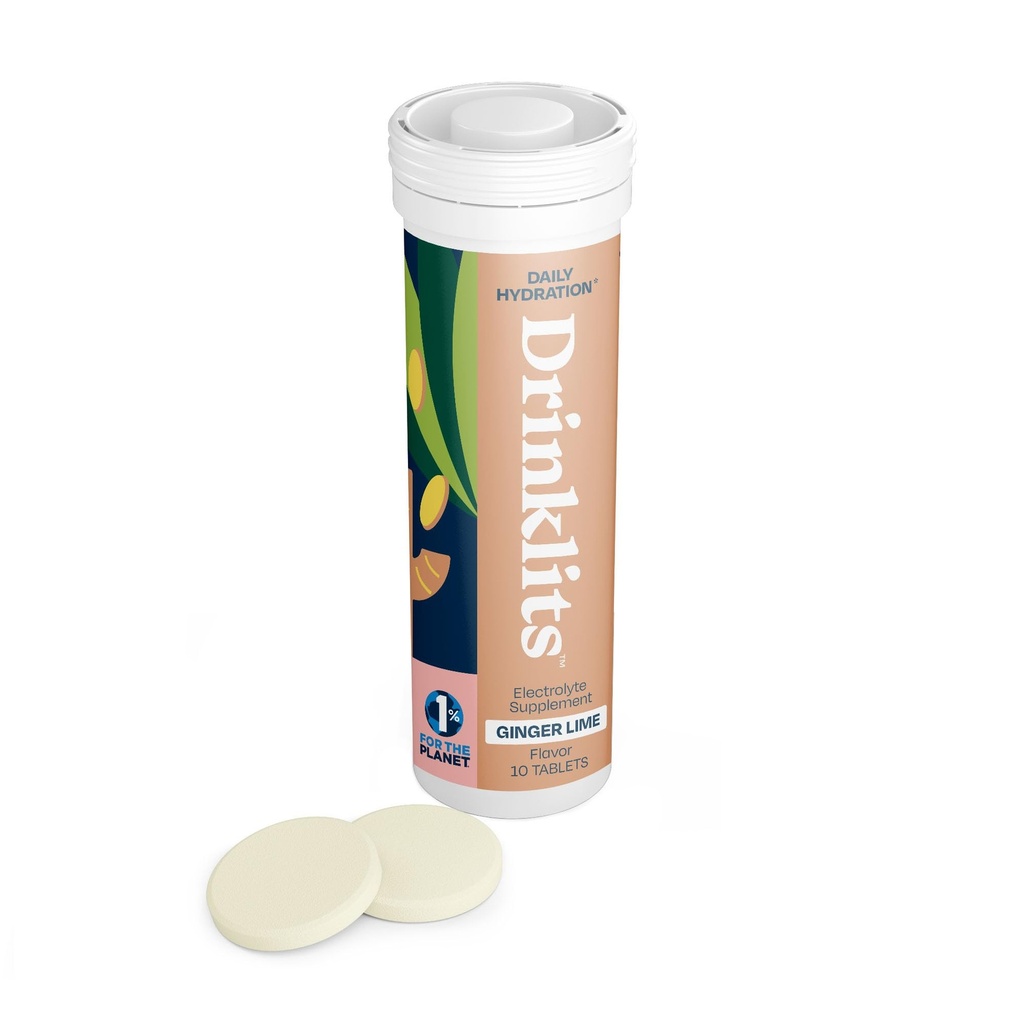 Bebidas Ginger Lime Electrolyte Tablets for Hydration ← Great Taste - 0g Sugar - Electrolitos Esenciales - Uso diario ← Tubo Único (10 Tablets/Servings)