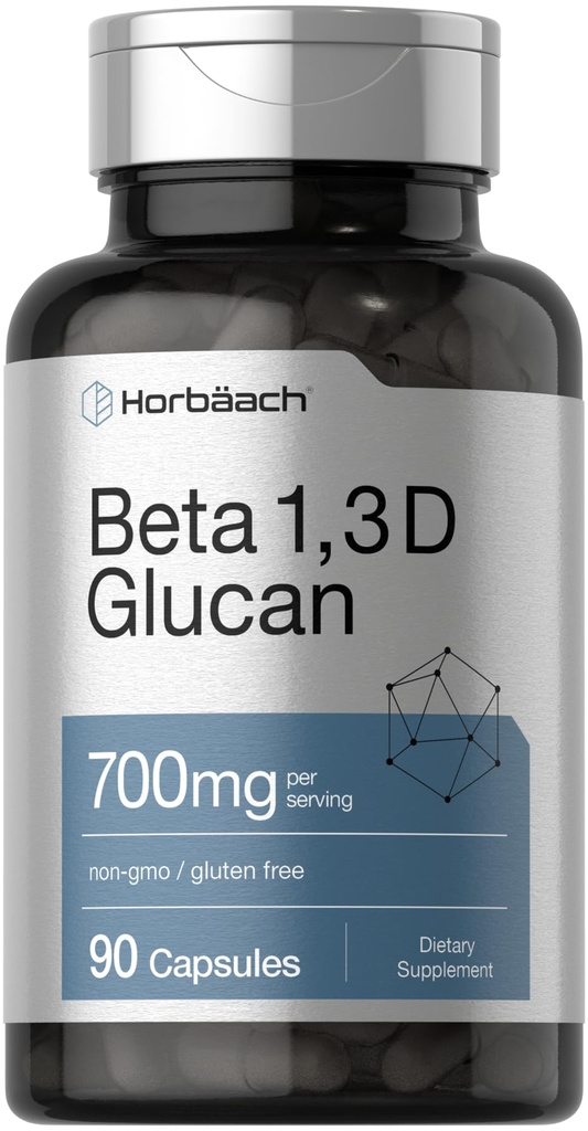 Horbäach Beta Glucan 1 3D 700 mg TENIDO 90 cápsulas ANTE Beta 1,3, 1,6 D Glucan ANTE No GMO, Gluten Suplemento gratuito