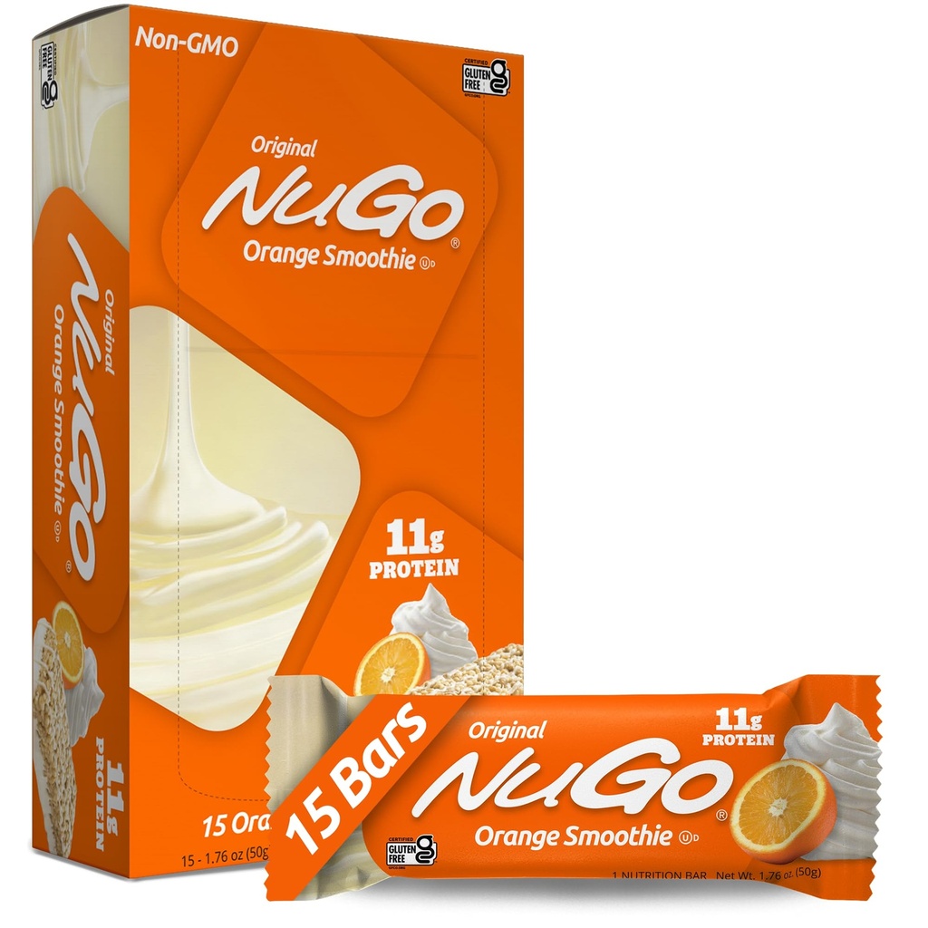 NuGo Protein Bar, Orange Smoothie, 11g Protein, Gluten Free, 15 Conde