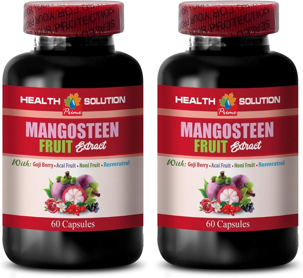 cápsulas mangosteen - MANGOSTEEN FRUIT EXTRACT COMPLEX CON RESVERATROL, ACAI FRUIT, POMEGRANATE, NONI FRUIT, GOJI BERRY - Vitaminas granadas para la memoria - suplemento resveratrol - 2 Botellas 120 Cap