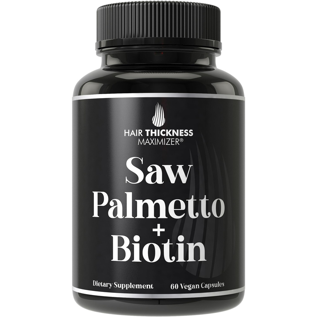 Saw Palmetto + Biotin Advanced 2-in-1 Combo for Hair Growth. Suplemento de cápsulas veganas con extracto de Palmetto de sierra natural + 10000mcg Biotina. Peluquería y píldoras de regrowth para hombres y mujeres. DHT Blocker