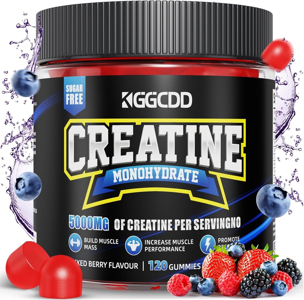 Creatine Monohydrate Gummies Sugar Free, 5g of Creatine Monohydrate per Serving for Muscle Maximum Strength, Energy Focus Endurance, creatine Supplements for Women Men 120Count Mixed Berry