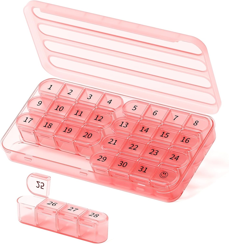 Organizador mensual de píldoras 1 veces al día, 30 días caja de píldoras, un mes caso de píldoras una vez al día,31 días de pastillas de medicina organizador para vitamina,Pink