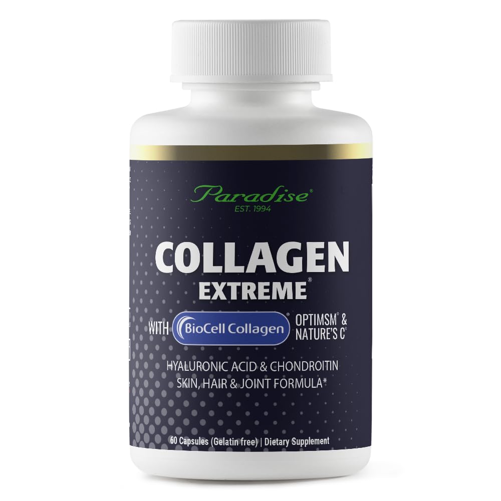Paradise Herbs Collagen Extreme with Biocell Collagen, Hyaluronic Acid, and Nature's C, for Healthy Hair, Skin, and Joints, 60 Capsules