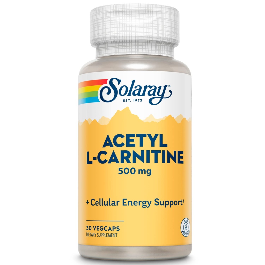 SOLARAY Acetyl L-Carnitine 500 mg | Healthy Cellular Energy, Memory, Mood, and Cardiovascular Support | 30 VegCaps