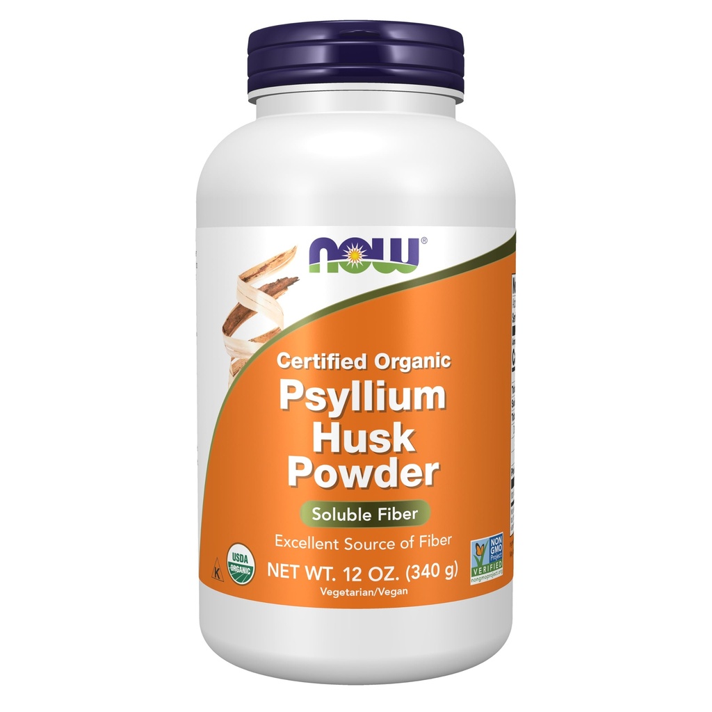 AHORA Suplementos de alimentos, Psyllium Husk Powder, Certified Organic, Non-GMO Project Verified, Soluble Fiber, 12-Ounce