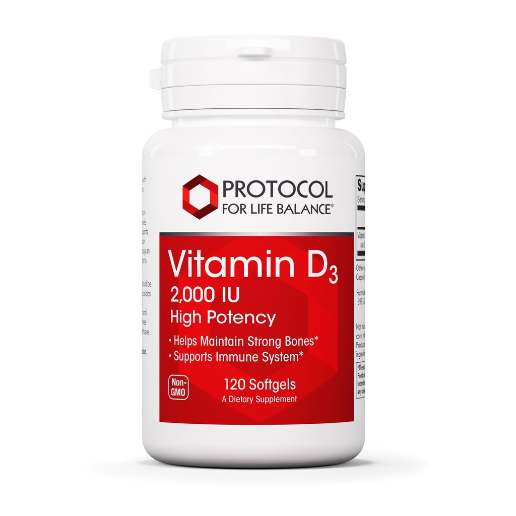Protocolo Vitamina D3 2,000 UI - Apoyo inmunitario, Huesos saludables y dientes - 120 Softgels