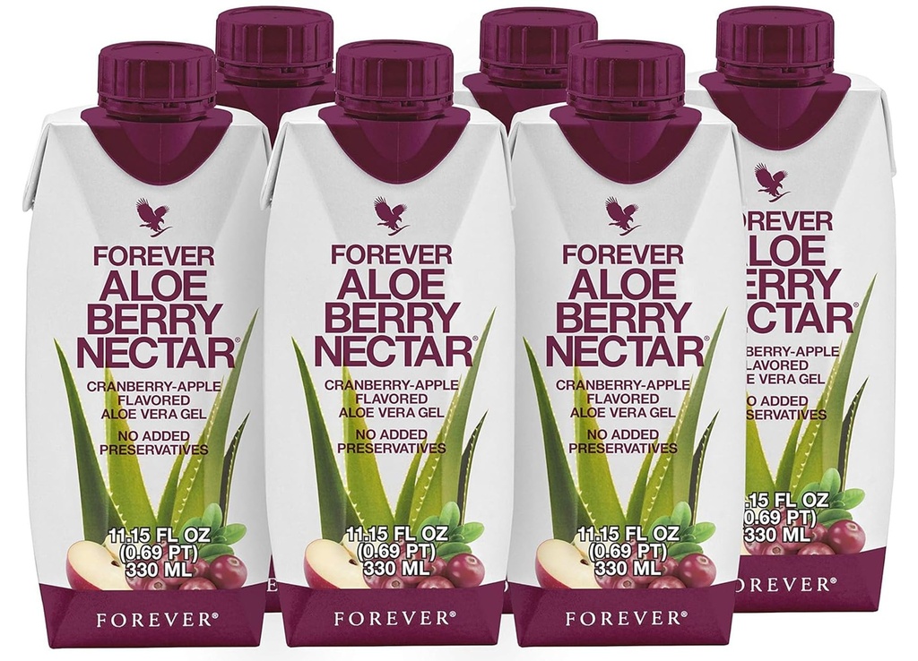 Forever Living - Aloe Berry Nectar - 90,7% Aloe Vera Gel con Cranberries y Manzanas - No Preservadores - 330 ML (Pack of 6)
