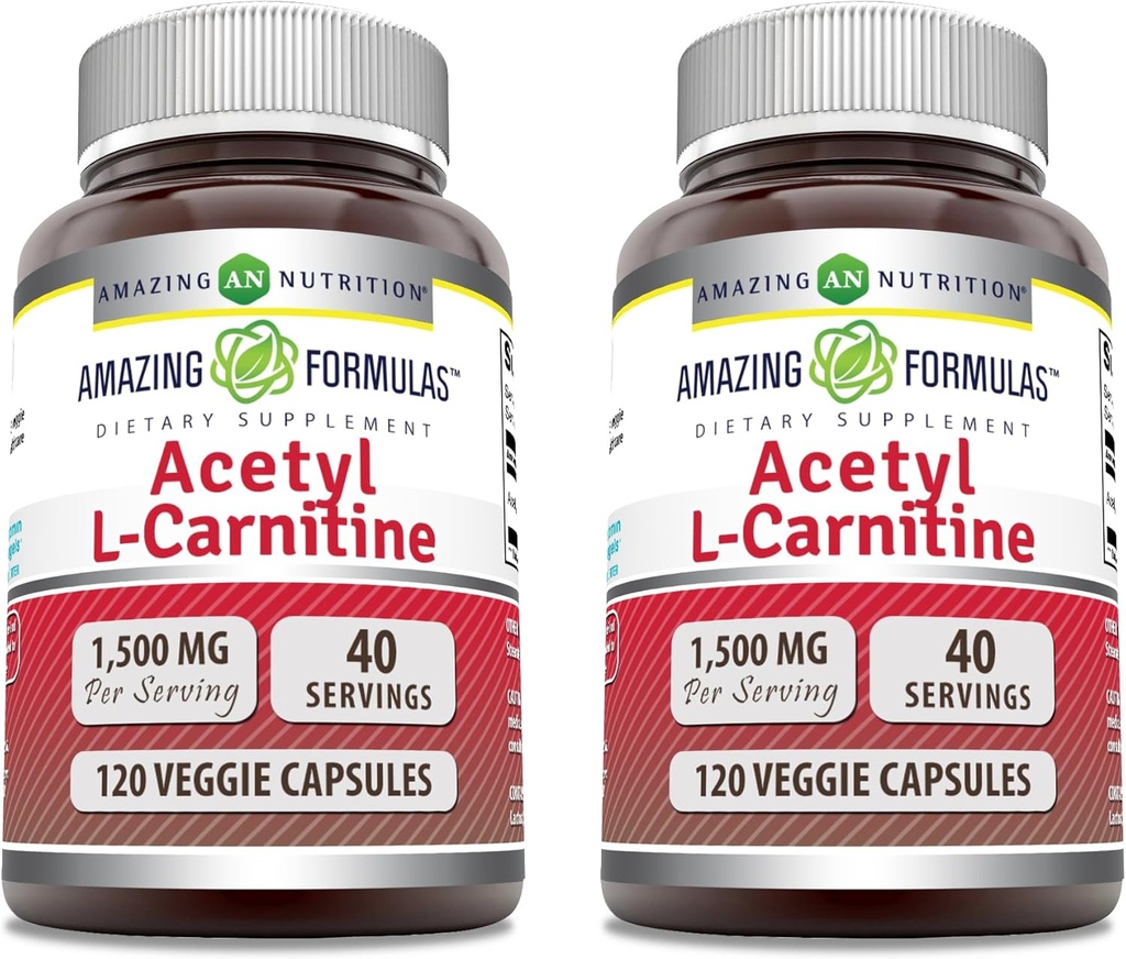 Amazing Formulas Acetyl L-Carnitine 1500 Mg Por Serving Veggie Capsules Suplemento ← No-GMO TENIDO Gluten Free Silencio Hecho en EE.UU.