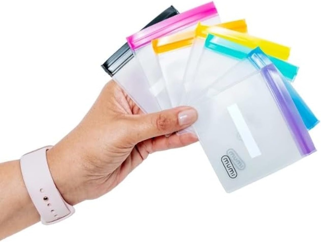 Juego de bolsas de cremallera MUMI Mini – 7 pequeñas bolsas de cierre de cremallera reutilizables con etiquetas para viajar, medicina, maquillaje, píldoras, pequeñas bolsas de organizador cosmético para el futuro, oficina, almacenamiento plástico