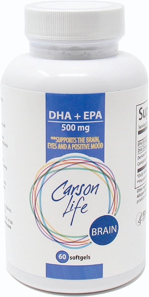 Carson Life DHA EPA Omega 3 Suplemento – Avanzado EPA DHA Omega 3 Suplemento para la función cerebral Apoyo, memoria, función del ojo y el humor positivo - hecho en los EE.UU. - 60 Softgels