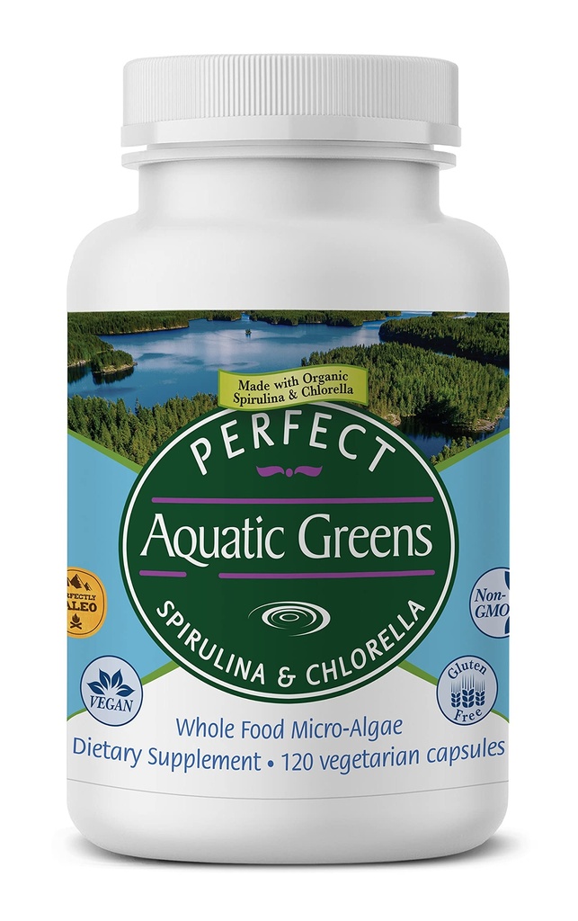 Suplementos perfectos – Verdes Acuáticos perfectos – 120 cápsulas vegetales – Espirulina orgánica y suplemento de Clorella – Superalimentos nutriosos
