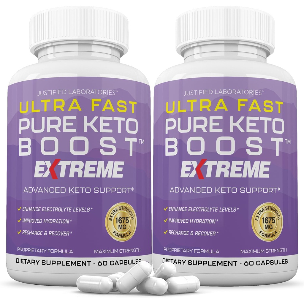 (2 Pack) Ultra Fast Pure Keto Boost Extreme Keto Pills 1675MG Nueva &amp; Mejorada Fórmula Contiene Apple Sider Vinegar Extra Virgin Olive Oil Powder Green Tea Leaf 120 Capsules