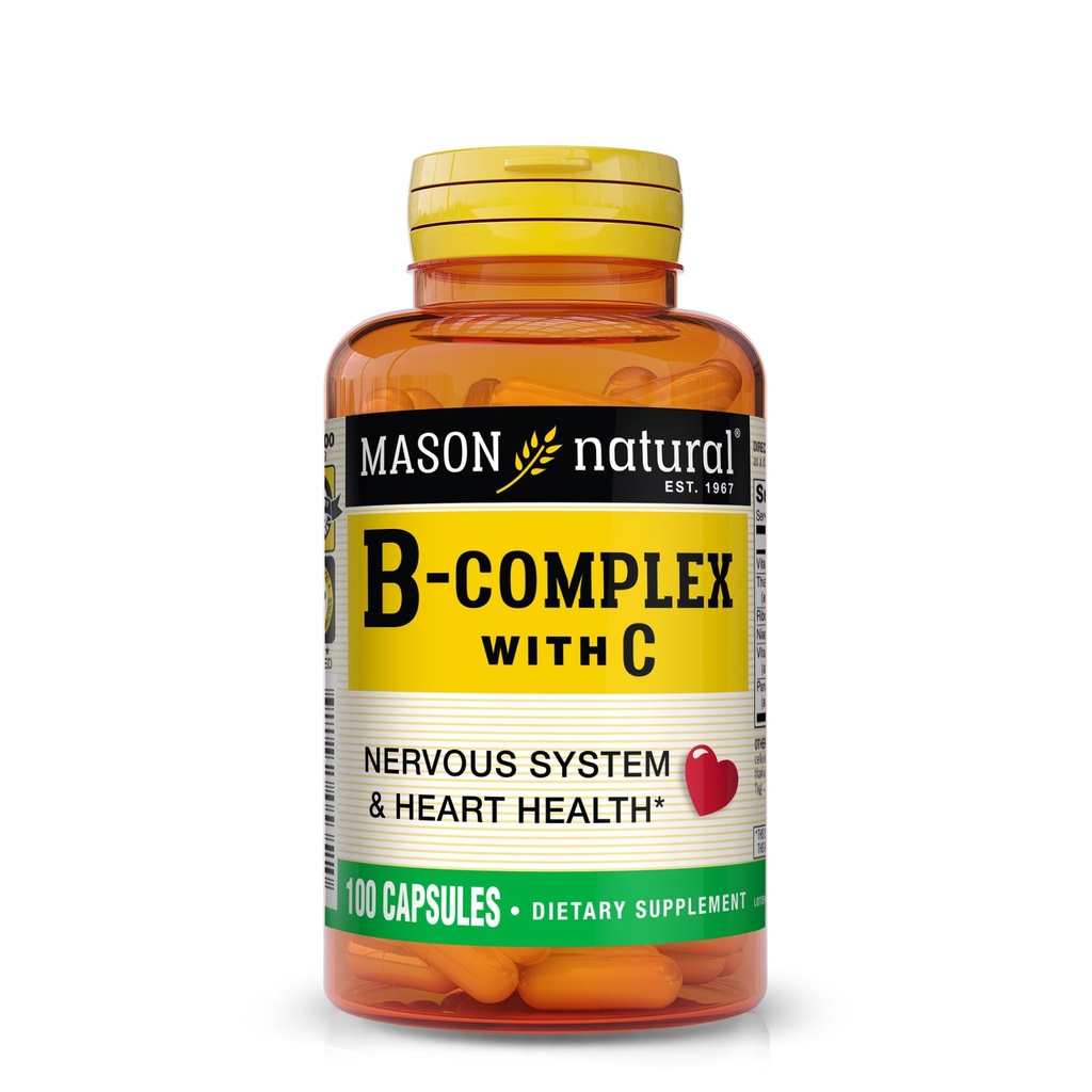 MASON NATURAL B-Complejo con vitamina C – Sistema nervioso y apoyo a la salud cardíaca – 100 cápsulas
